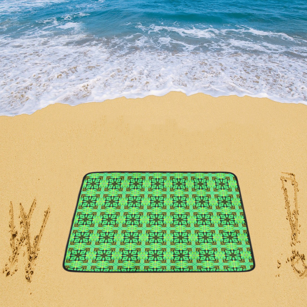 Green Gold Moroccan Lattice Diamonds Quilt Beach Mat 78"x 60"