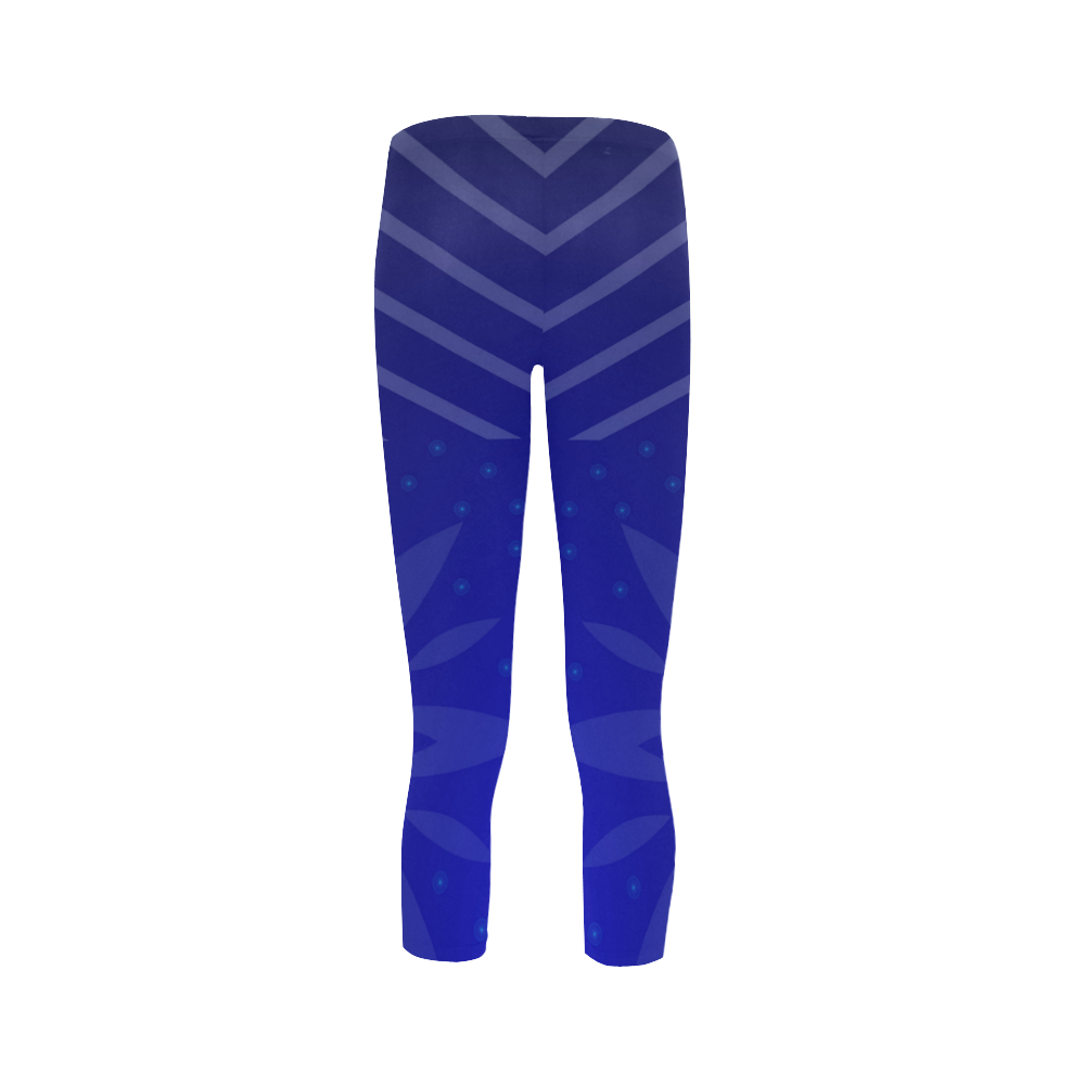 Blue Flowers Light Stripes Capri Legging (Model L02)