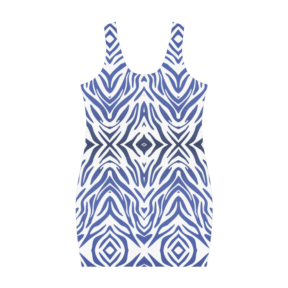 Blue Zebra Print Pattern Medea Vest Dress (Model D06)