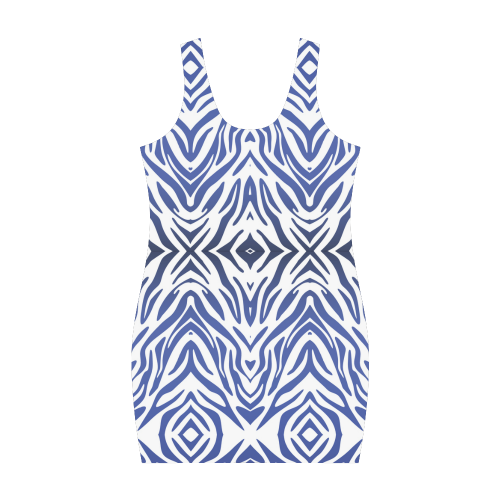 Blue Zebra Print Pattern Medea Vest Dress (Model D06)