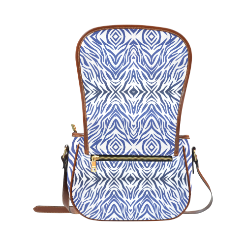 Blue Zebra Print Pattern Saddle Bag/Large (Model 1649)