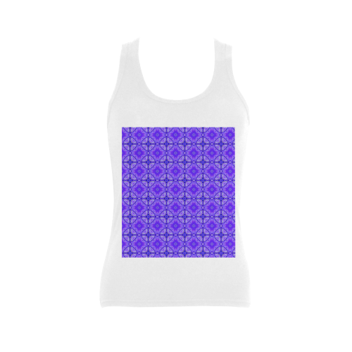 Purple Abstract Flowers, Lattice, Circle Quilt Women's Shoulder-Free Tank Top (Model T35)