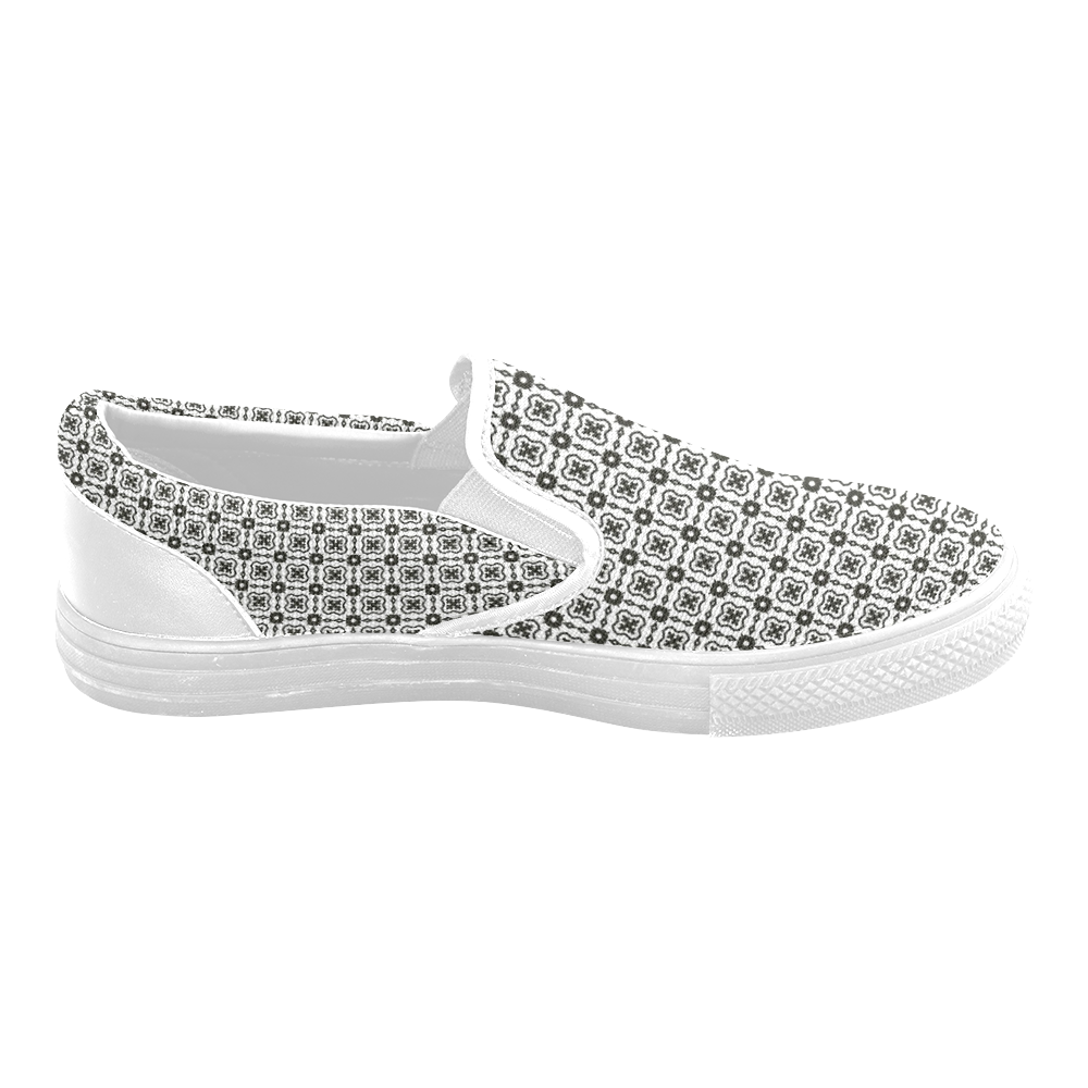 Stunning black and white 12 Men's Slip-on Canvas Shoes (Model 019)