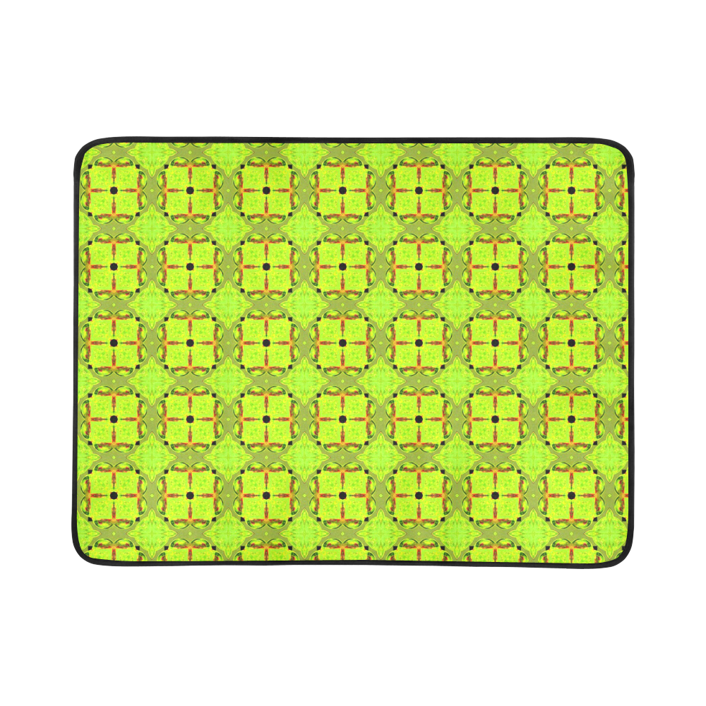 Lime Gold Geometric Squares Diamonds Beach Mat 78"x 60"