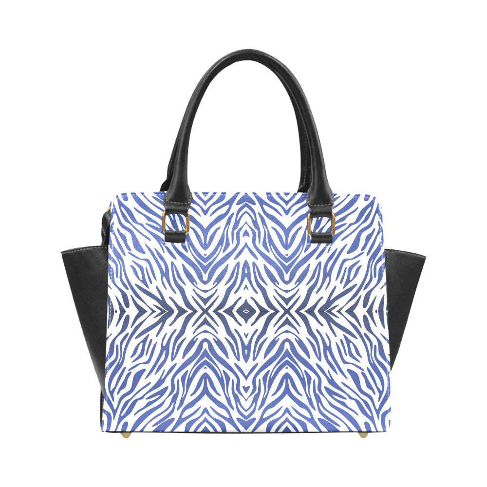 Blue Zebra Print Pattern Rivet Shoulder Handbag (Model 1645)