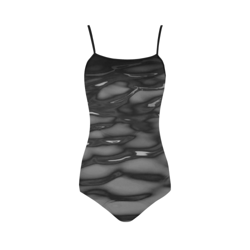 Black and White Water Waves Strap Swimsuit ( Model S05)