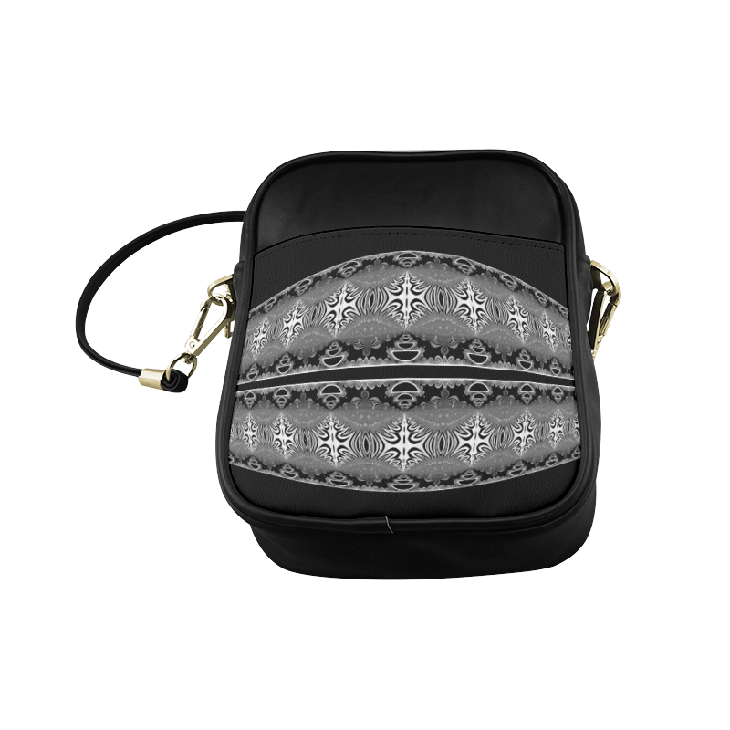 Kaleidoscope Fractal BORDER black white grey Sling Bag (Model 1627)