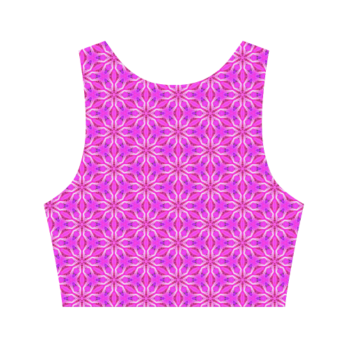 Pink Snowflakes Spinning in Winter Abstract Women's Crop Top (Model T42)