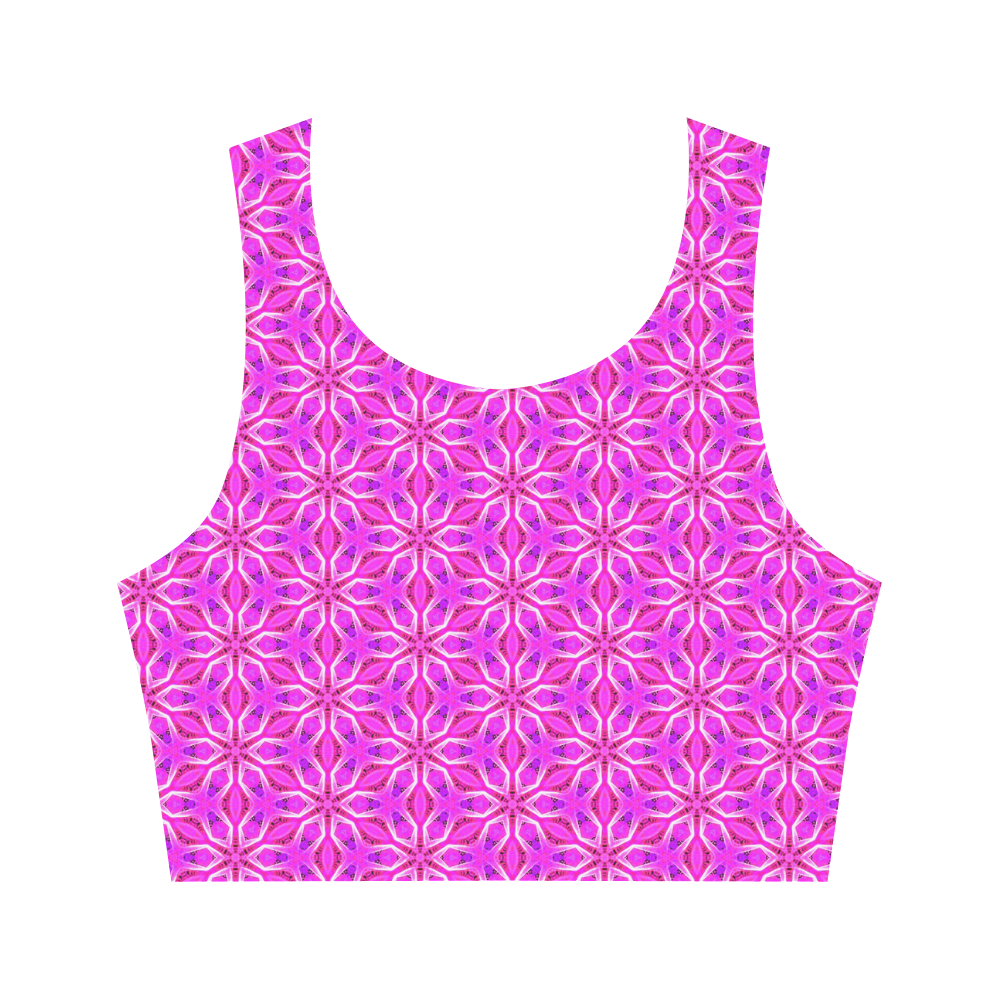 Pink Snowflakes Spinning in Winter Abstract Women's Crop Top (Model T42)