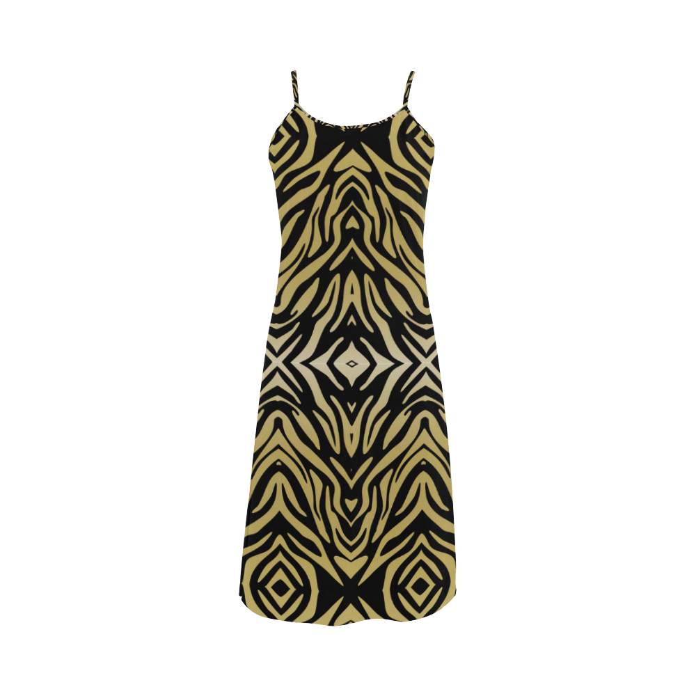 Gold and Black Zebra Print Pattern Alcestis Slip Dress (Model D05)