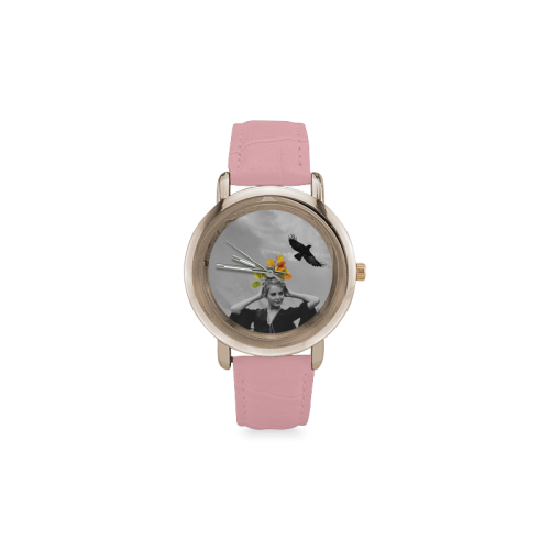 Crow girl Women's Rose Gold Leather Strap Watch(Model 201)