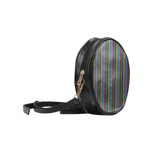 Dark Multicolored Vertical Stripes Round Sling Bag (Model 1647)