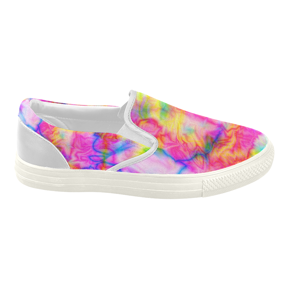 Tropical blue yellow pink abstract texture ZT05 Women's Slip-on Canvas Shoes (Model 019)