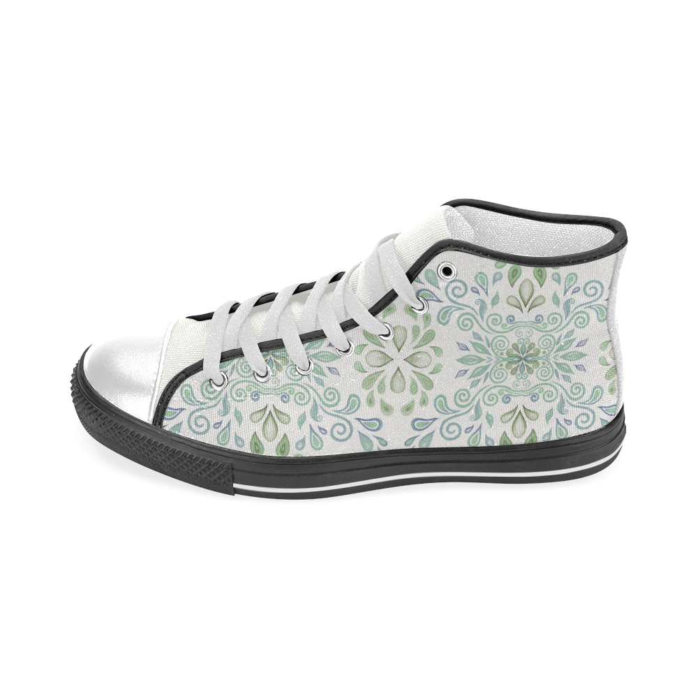 Blue and Green watercolor pattern Men’s Classic High Top Canvas Shoes (Model 017)