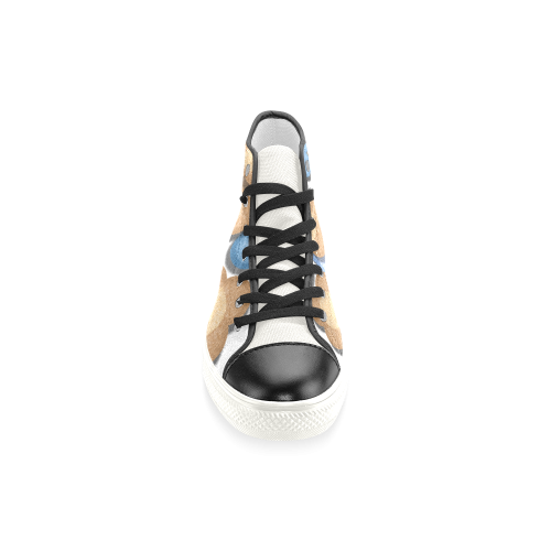 Brown and Blue Flowers Women's Classic High Top Canvas Shoes (Model 017)
