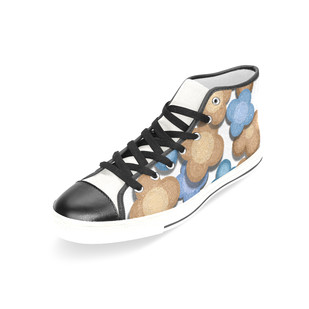Brown and Blue Flowers Women's Classic High Top Canvas Shoes (Model 017)