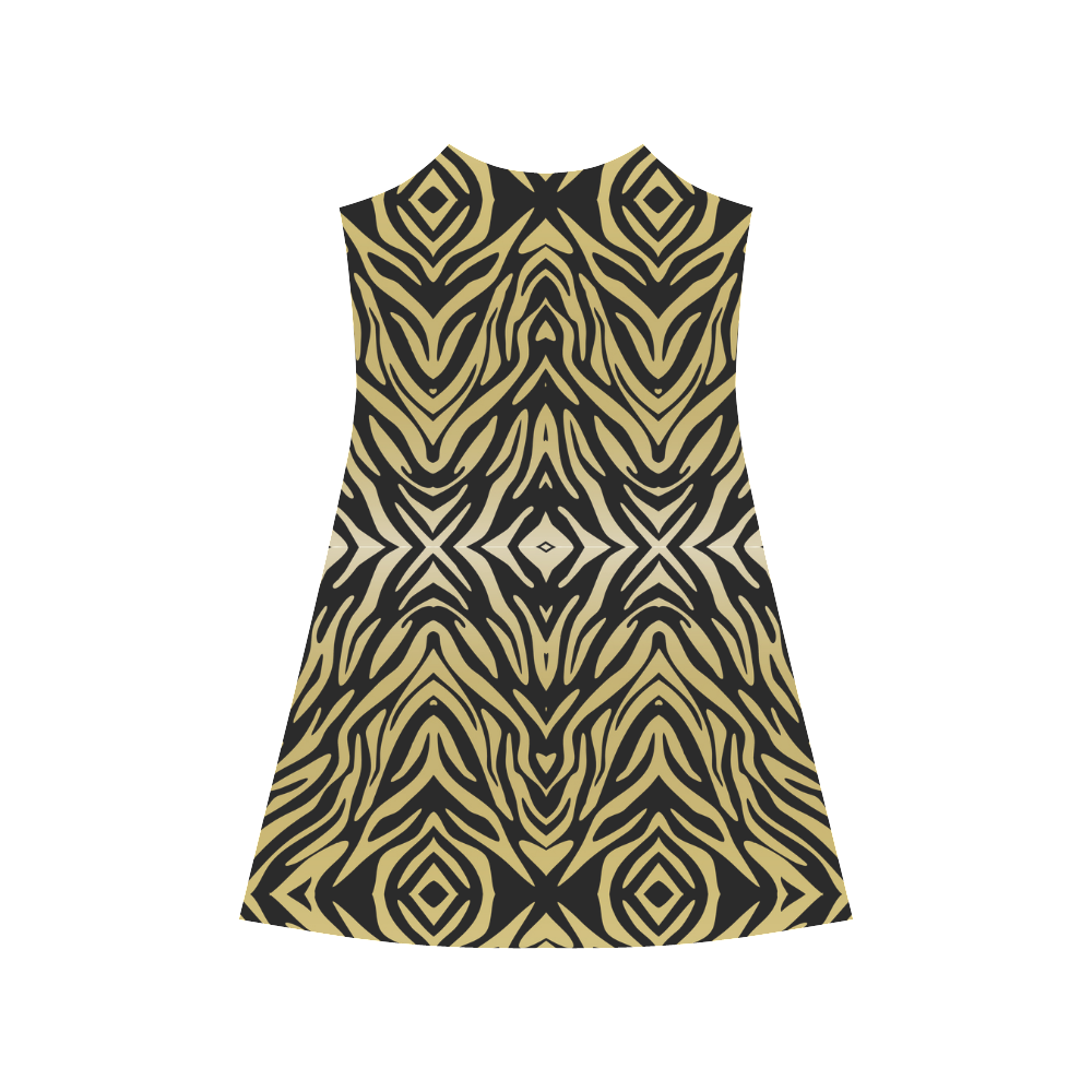 Gold and Black Zebra Print Pattern Alcestis Slip Dress (Model D05)