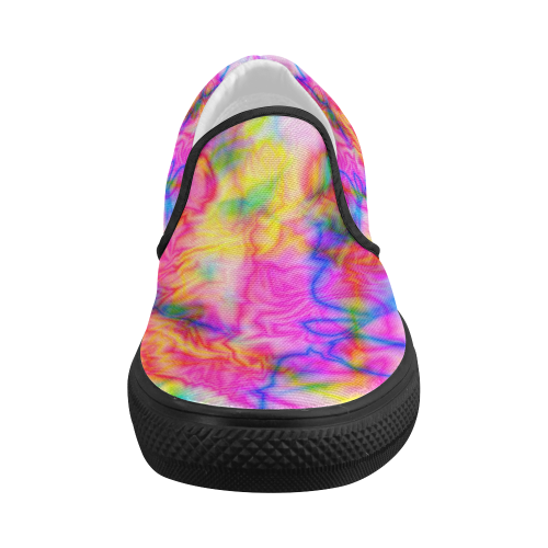 Tropical blue yellow pink abstract texture ZT05 Women's Slip-on Canvas Shoes (Model 019)