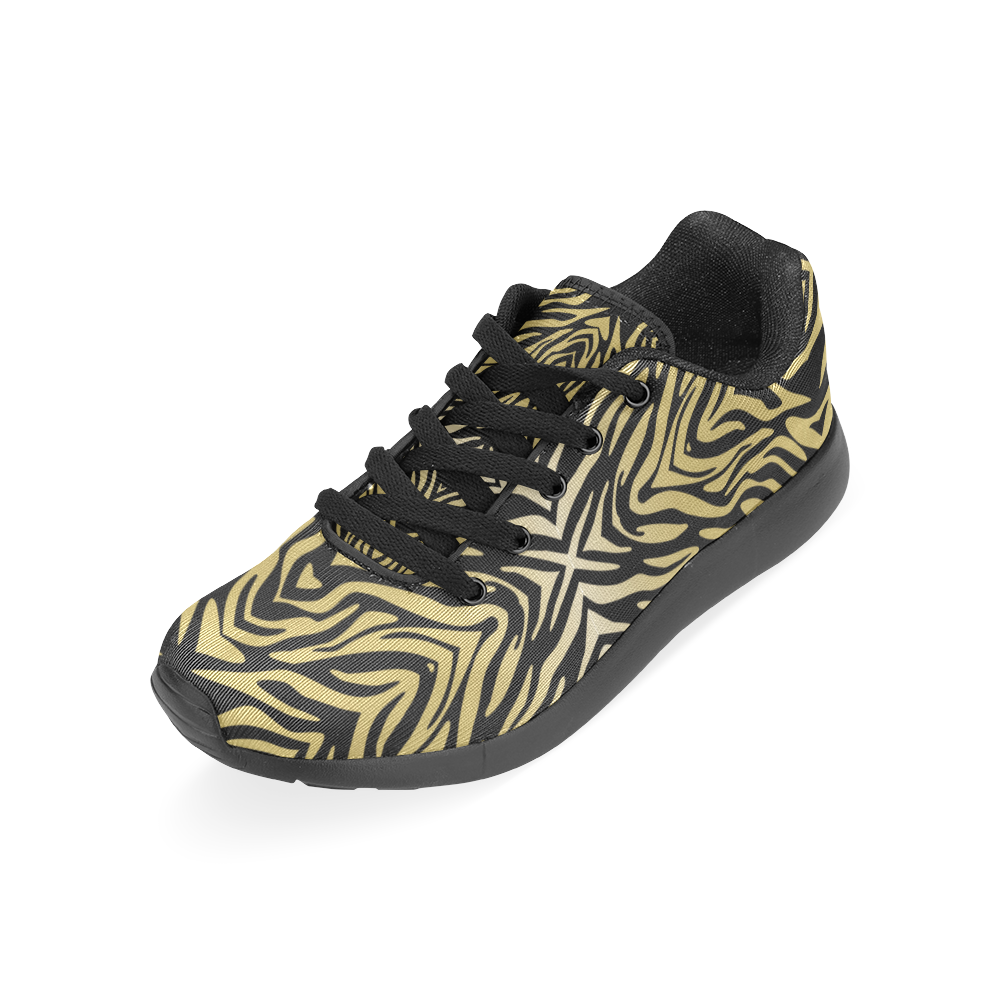 Gold Black Zebra Print Pattern Women’s Running Shoes (Model 020)
