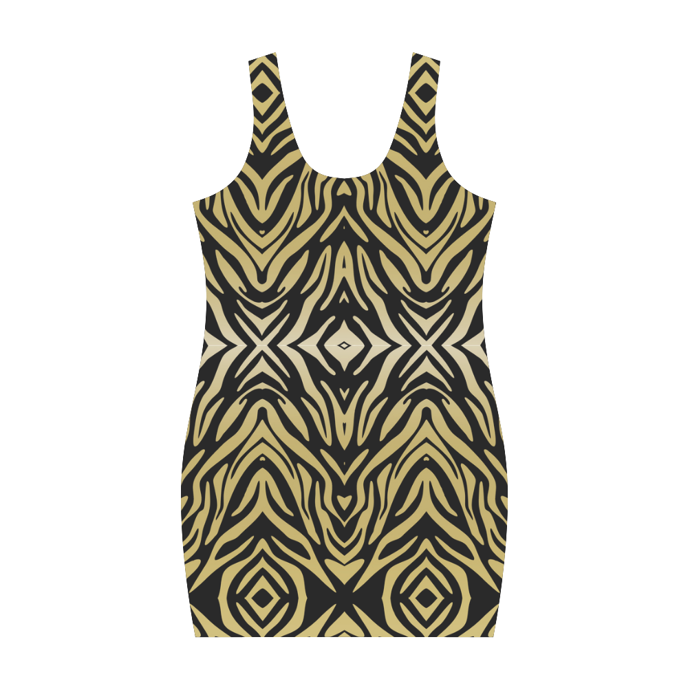 Gold and Black Zebra Print Pattern Medea Vest Dress (Model D06)