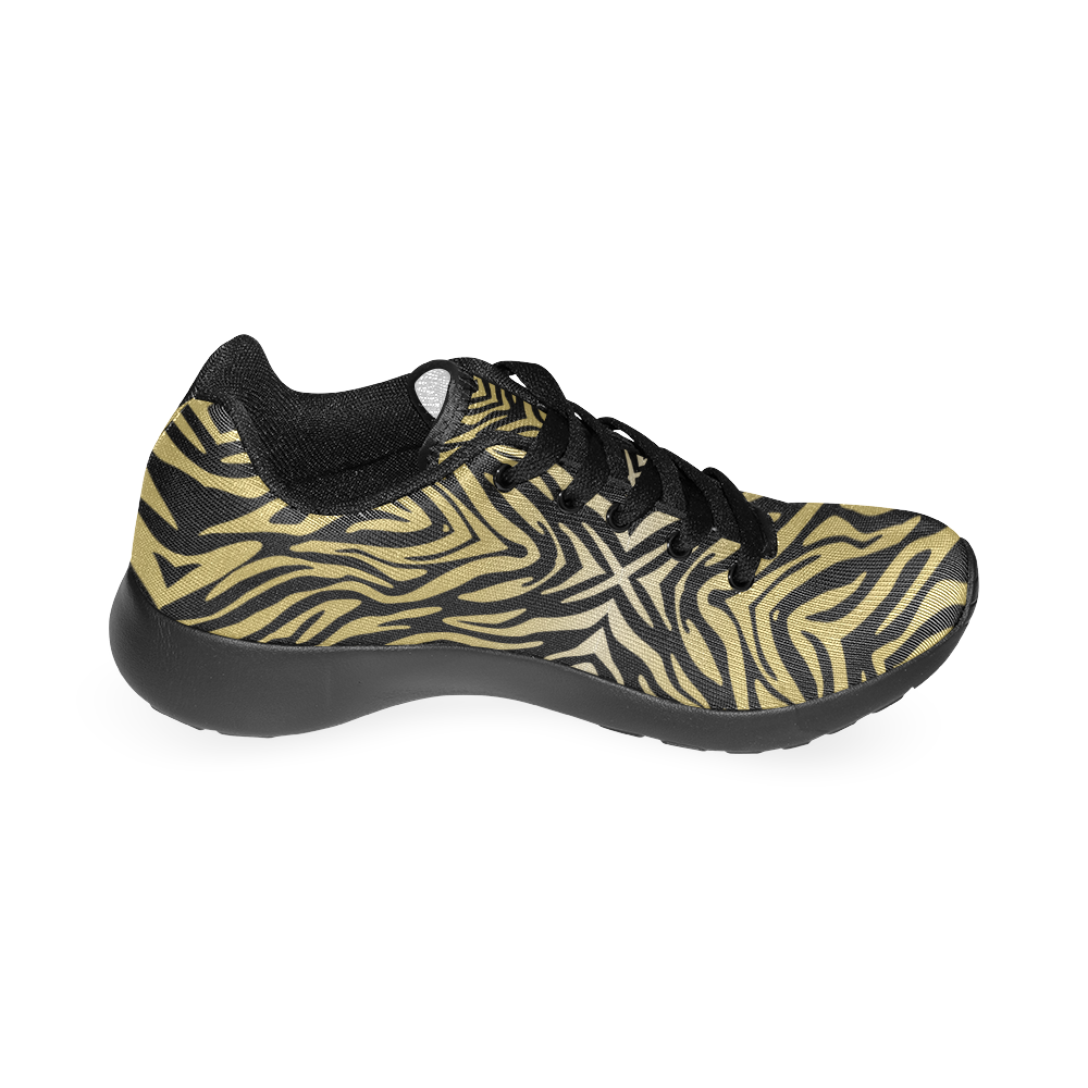 Gold Black Zebra Print Pattern Women’s Running Shoes (Model 020)