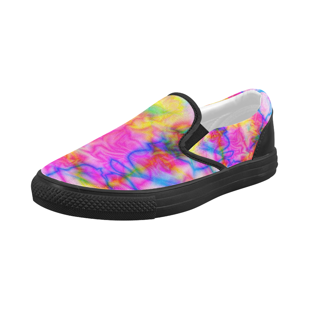 Tropical blue yellow pink abstract texture ZT05 Women's Slip-on Canvas Shoes (Model 019)