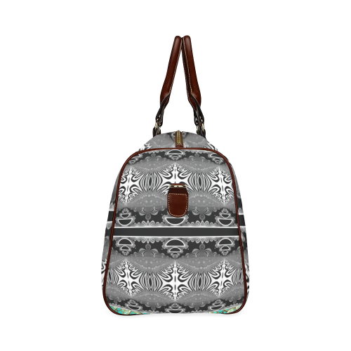 Kaleidoscope Fractal BORDER black white grey Waterproof Travel Bag/Large (Model 1639)