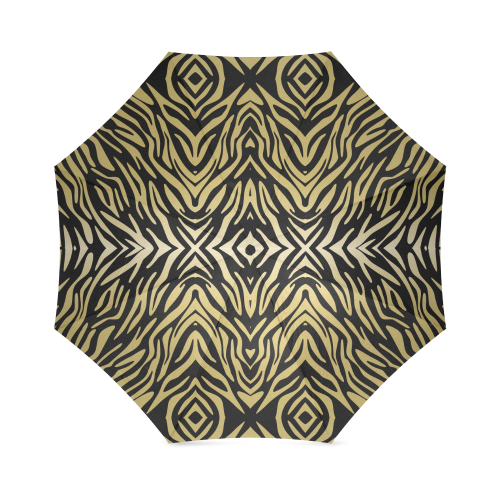 Gold Black Zebra Print Pattern Foldable Umbrella (Model U01)