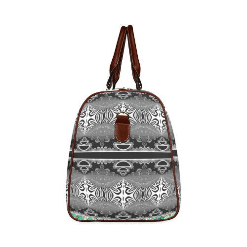 Kaleidoscope Fractal BORDER black white grey Waterproof Travel Bag/Large (Model 1639)