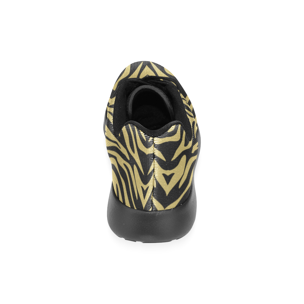 Gold Black Zebra Print Pattern Women’s Running Shoes (Model 020)