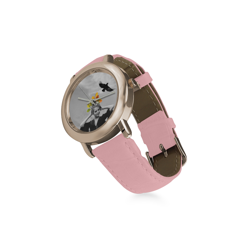 Crow girl Women's Rose Gold Leather Strap Watch(Model 201)