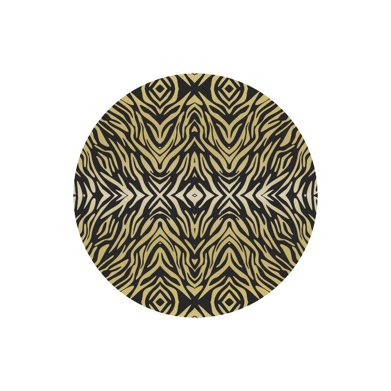Gold Black Zebra Print Pattern Round Mousepad