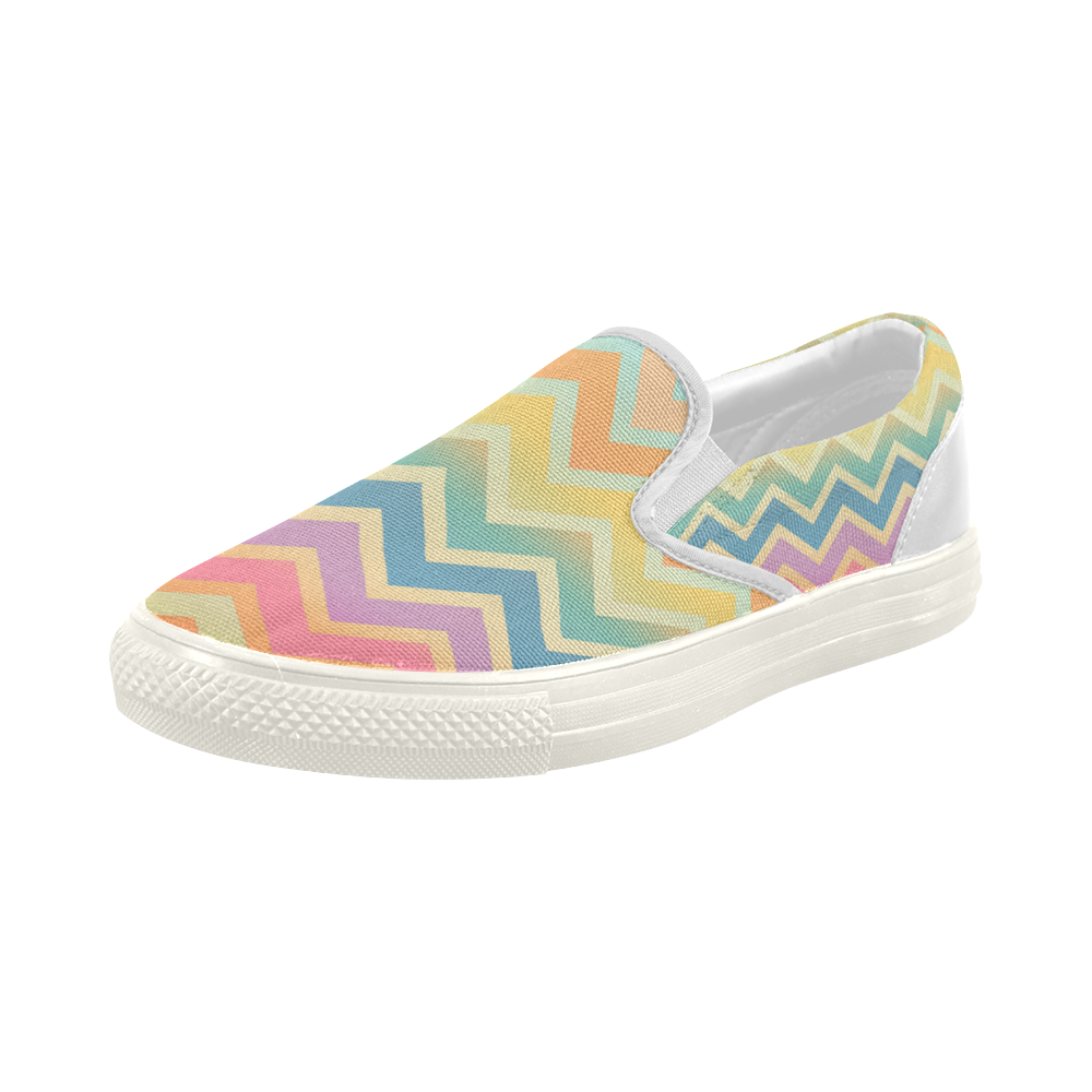 Summer-color Chevron Women's Slip-on Canvas Shoes (Model 019)