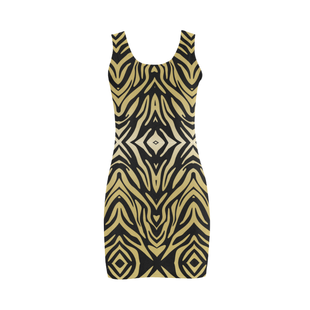 Gold and Black Zebra Print Pattern Medea Vest Dress (Model D06)