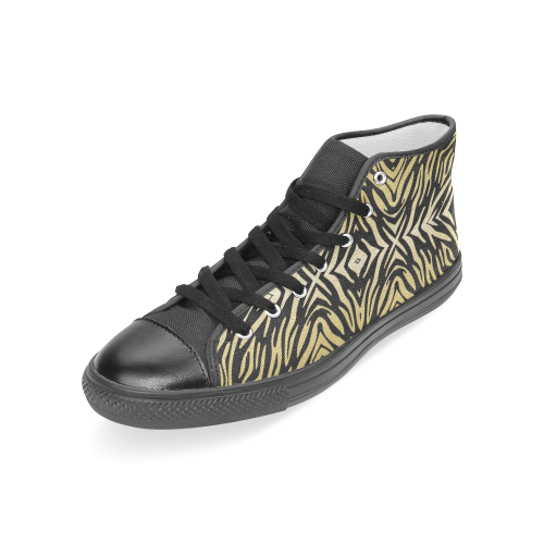 Gold Black Zebra Print Pattern Women's Classic High Top Canvas Shoes (Model 017)