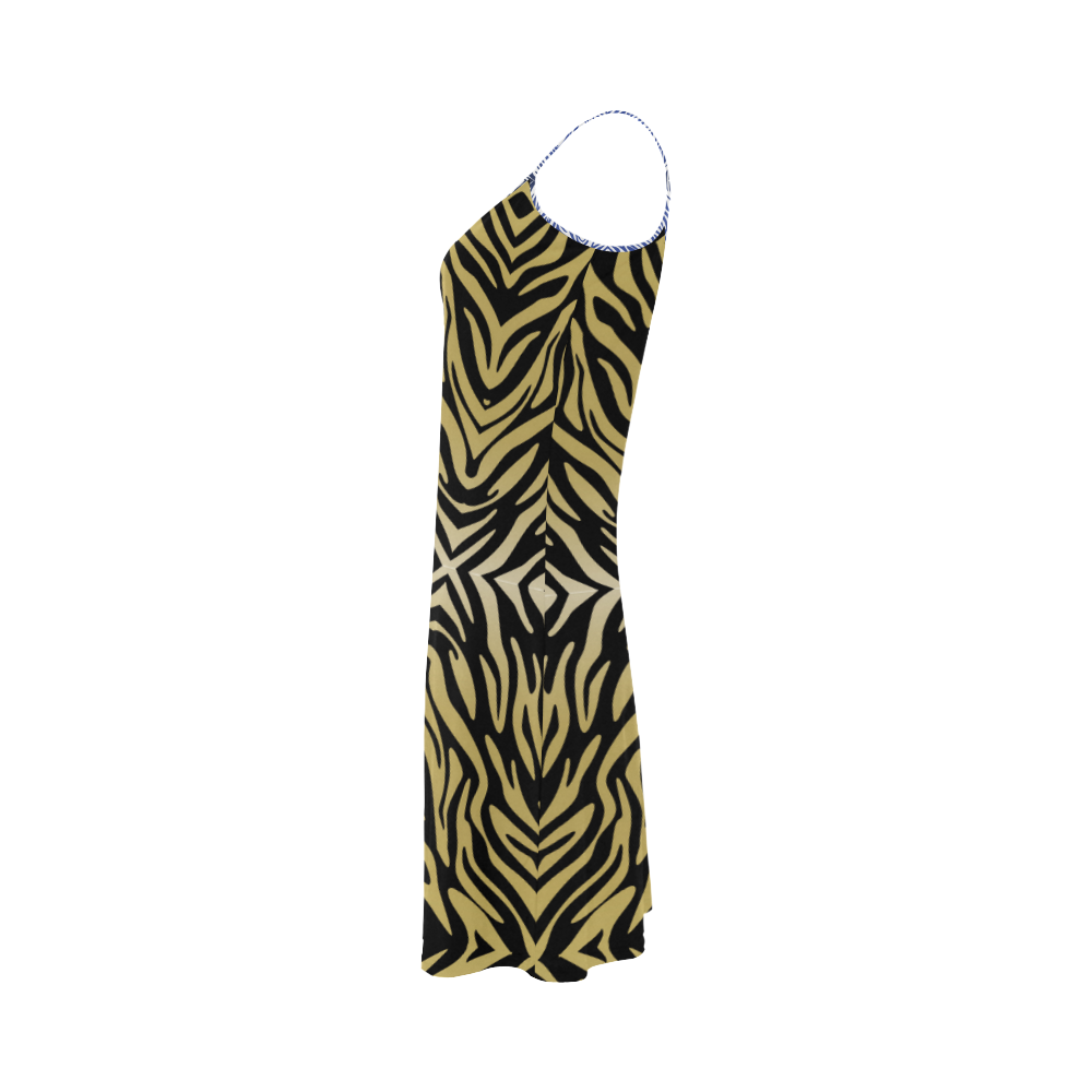 Gold and Black Zebra Print Pattern Alcestis Slip Dress (Model D05)