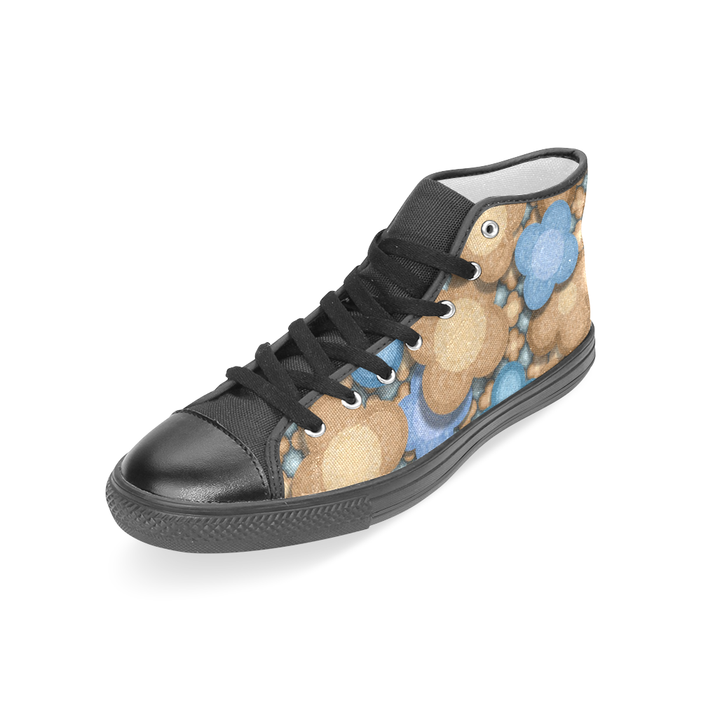 Brown and Blue Floral Women's Classic High Top Canvas Shoes (Model 017)