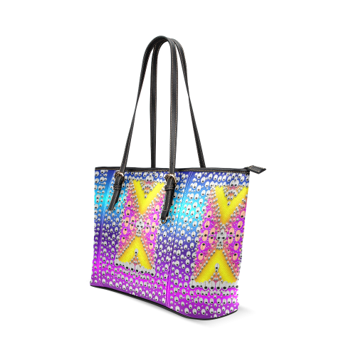 Music Tribute In the sun Peace and Popart Leather Tote Bag/Large (Model 1640)