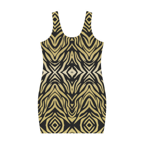 Gold and Black Zebra Print Pattern Medea Vest Dress (Model D06)