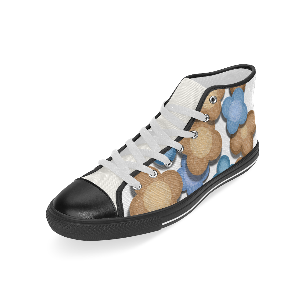 Brown and Blue Flowers Men’s Classic High Top Canvas Shoes (Model 017)