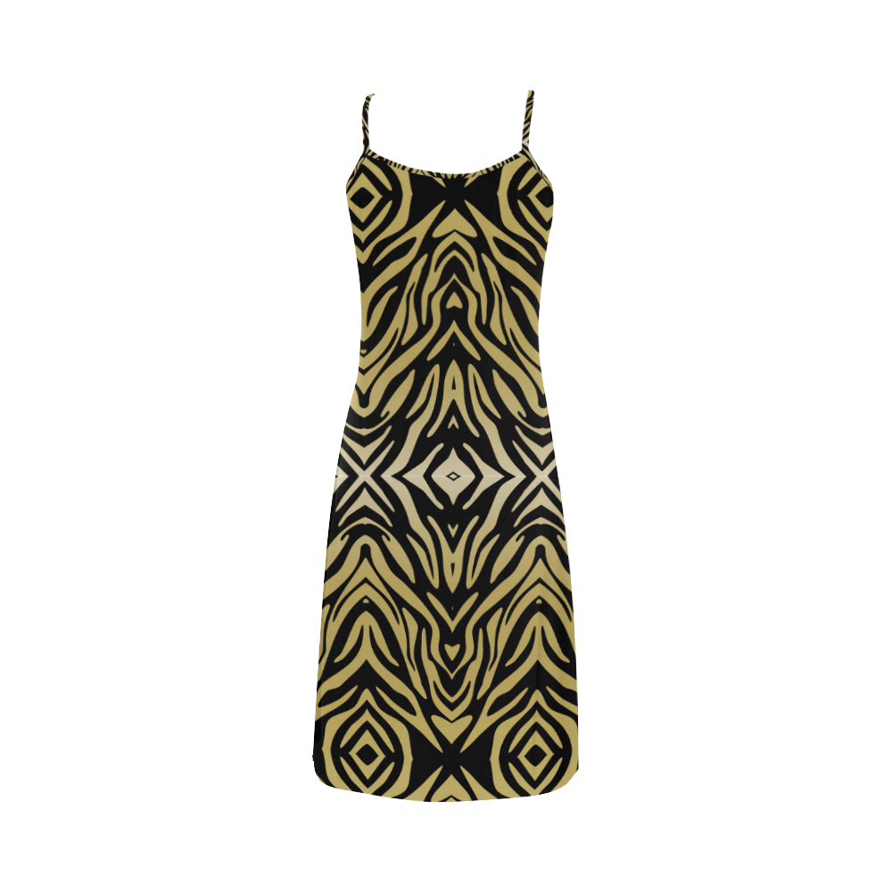 Gold and Black Zebra Print Pattern Alcestis Slip Dress (Model D05)