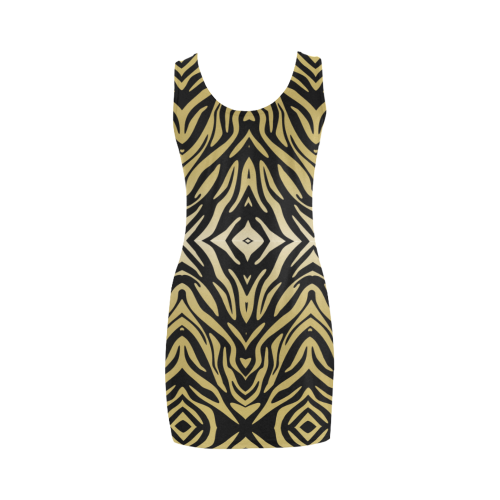 Gold and Black Zebra Print Pattern Medea Vest Dress (Model D06)