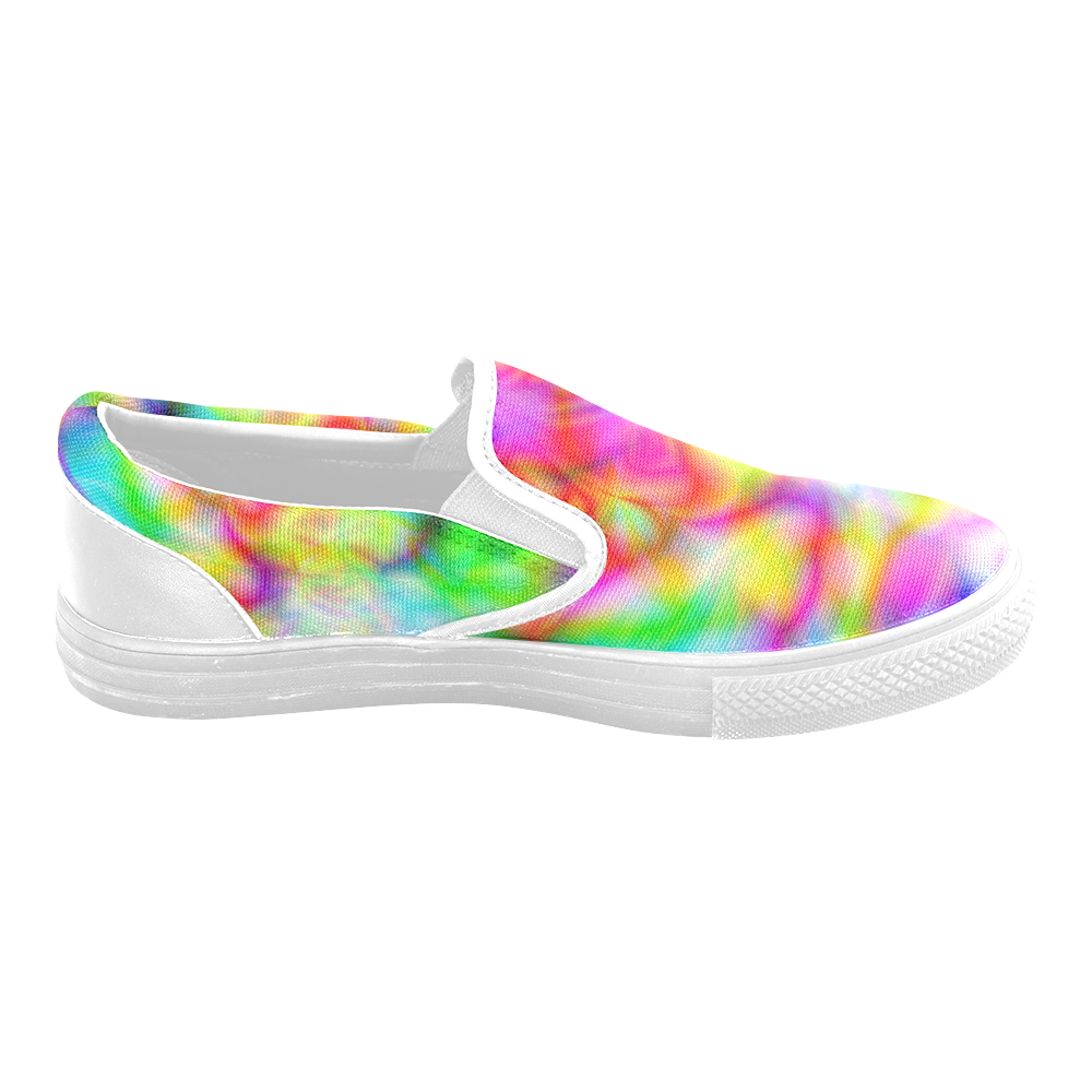 psychedelic tropical blue yellow pink pattern ZT06 Men's Slip-on Canvas Shoes (Model 019)