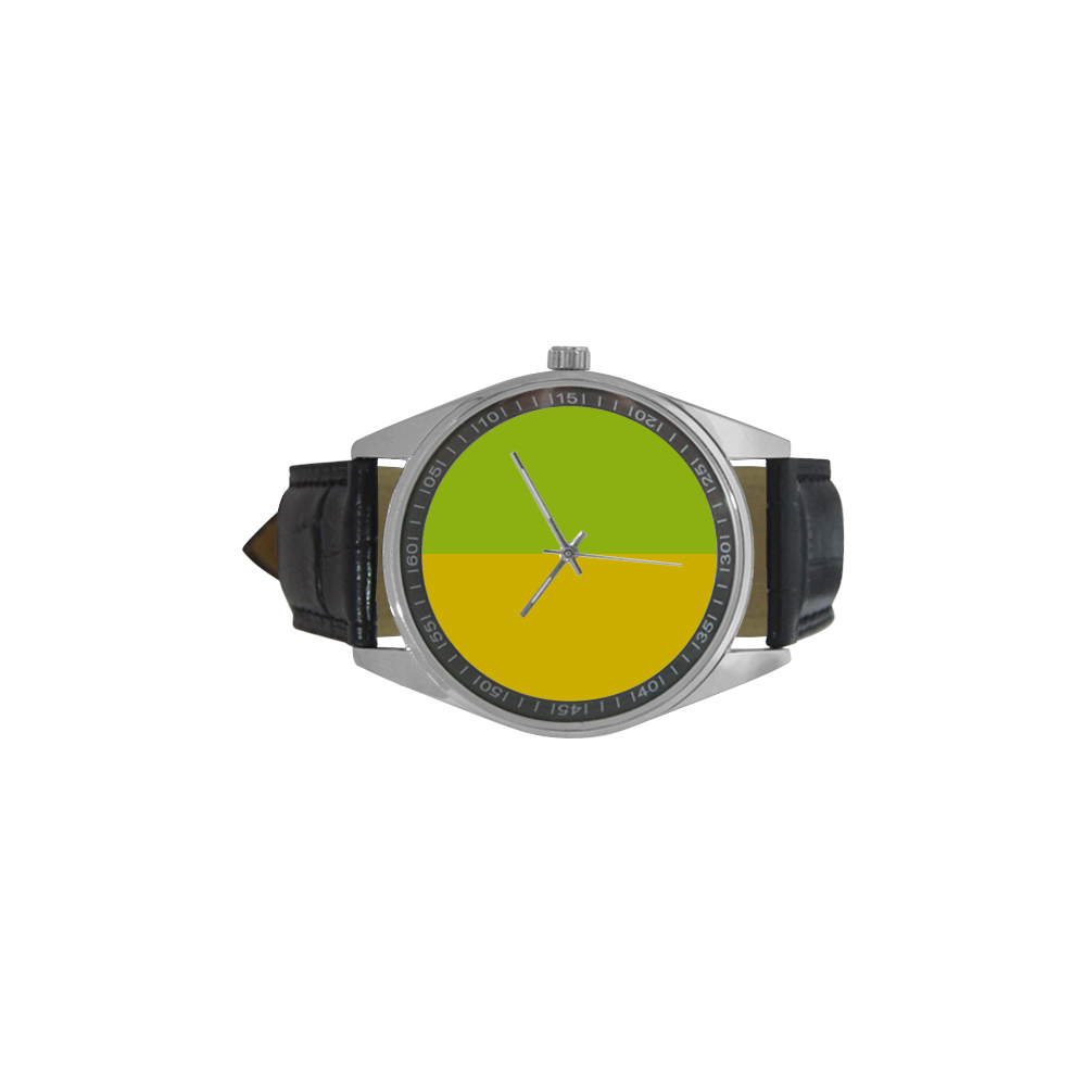 Only two Colors: Sun Yellow - Spring Green Men's Casual Leather Strap Watch(Model 211)