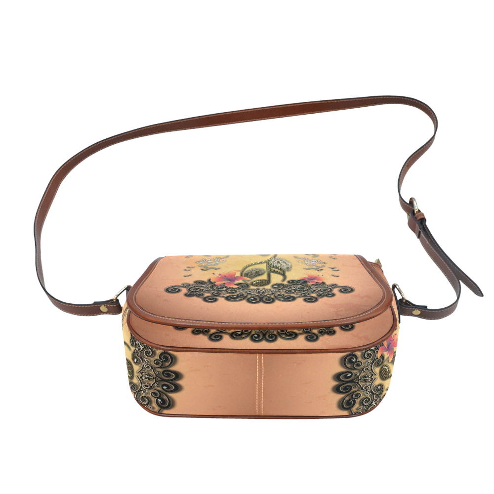 Wonderful key notes with floral elements Saddle Bag/Small (Model 1649) Full Customization