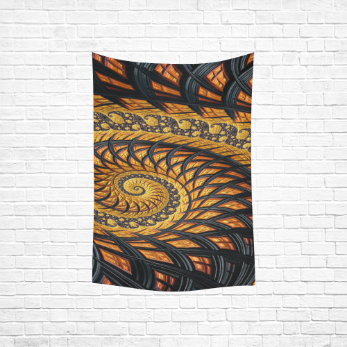 Spiral Yellow and Black Staircase Fractal Cotton Linen Wall Tapestry 40"x 60"