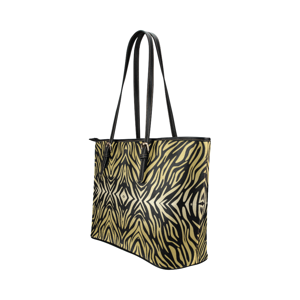 Gold and Black Zebra Print Pattern Leather Tote Bag/Large (Model 1651)
