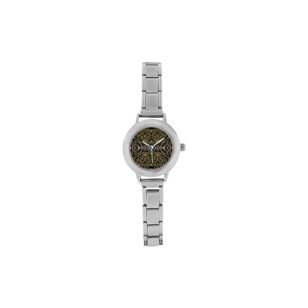 Gold and Black Zebra Print Pattern Women's Italian Charm Watch(Model 107)