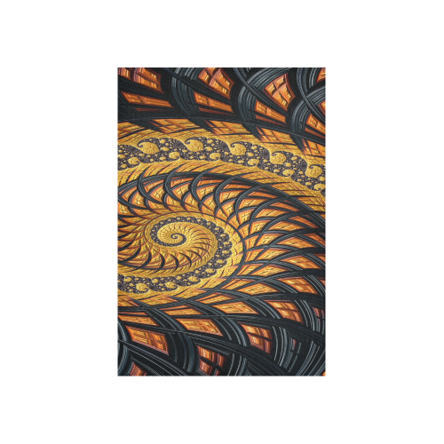Spiral Yellow and Black Staircase Fractal Cotton Linen Wall Tapestry 40"x 60"
