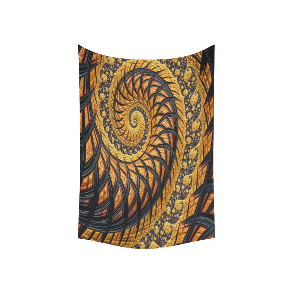 Spiral Yellow and Black Staircase Fractal Cotton Linen Wall Tapestry 60"x 40"